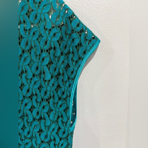 Coldwater Creek Turquoise Blue Mesh Lace Semi Formal Dress Size 10 Eyelet Lace - Picture 4 of 11